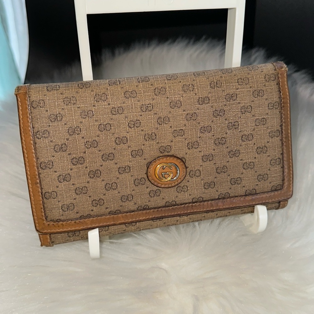GUCCI GG Guccissima Leather Long Wallet Vintage Bifold Brown